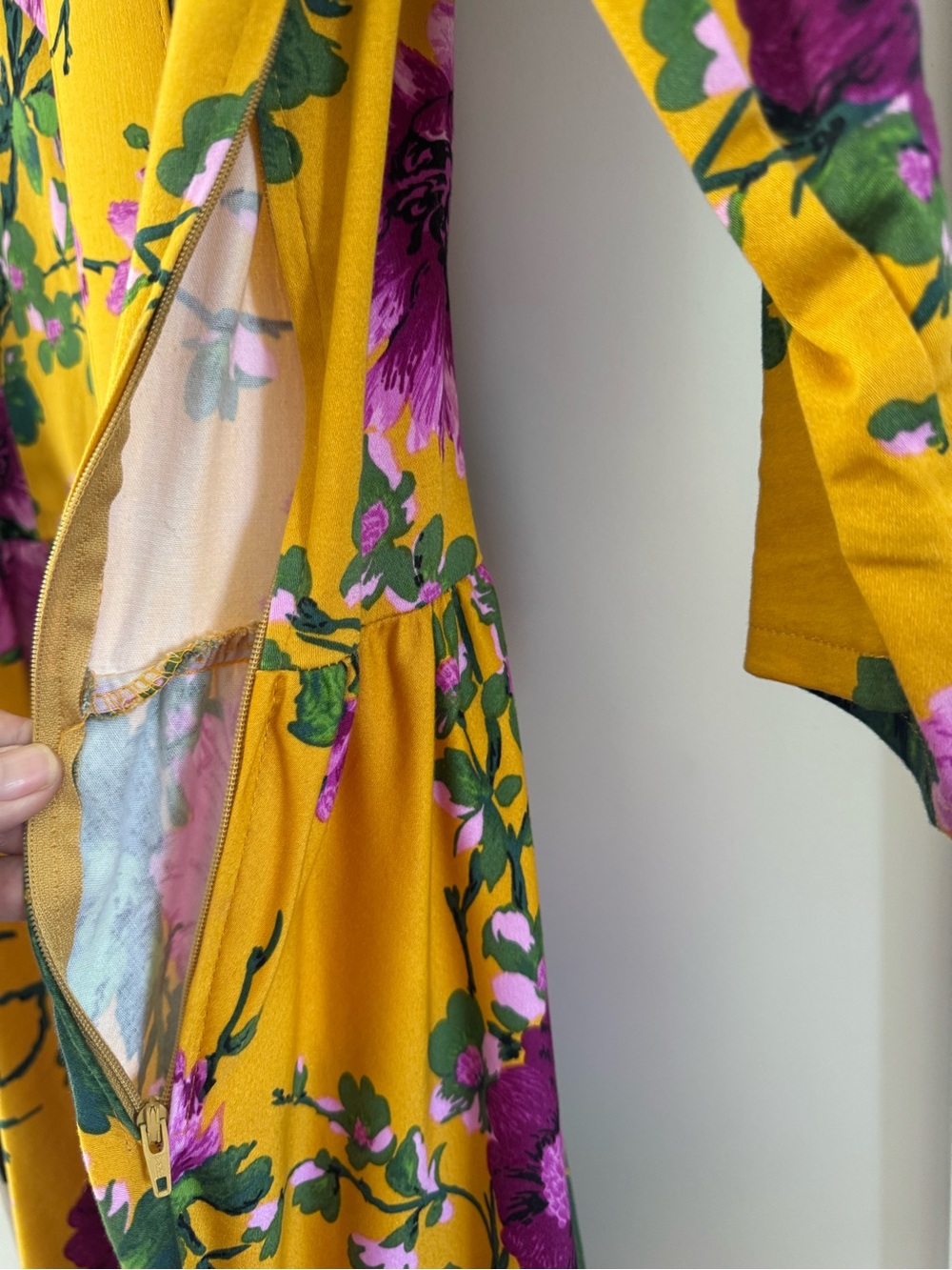 Pinup Couture Mustard Midi Dress with Purple Floral Print - Picture 7 of 8